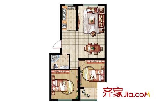 紫瑞園玲瓏閣多層8號樓東山戶型 2室2廳1衛(wèi)1廚