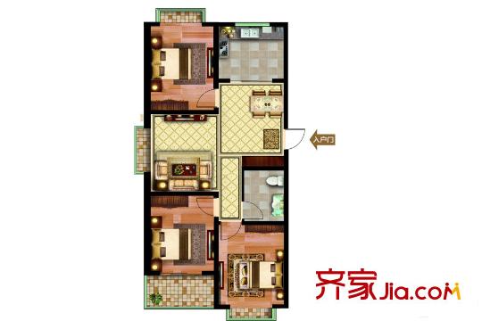 紫瑞園尚東郡21#沿河高層A戶型 3室2廳1衛(wèi)1廚