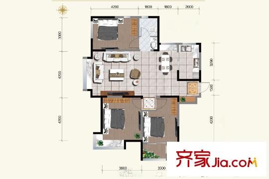 虞河生活城11號(hào)樓2K戶(hù)型 3室2廳1衛(wèi)1廚