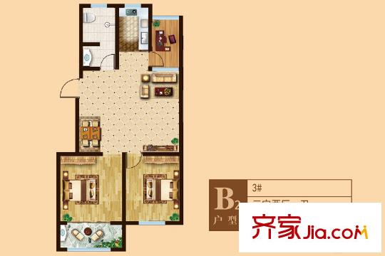 壹品御苑3#樓B2戶型 3室2廳1衛(wèi)1廚
