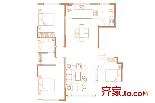 金玉華府G戶型 3室2廳2衛(wèi)1廚