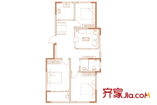 金玉華府中庭三房山A戶型 3室2廳1衛(wèi)1廚