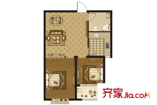 銀楓家園34號樓2戶型 2室2廳1衛(wèi)1廚