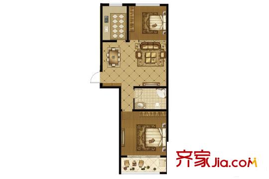 銀楓家園35號樓3戶型 2室2廳1衛(wèi)1廚
