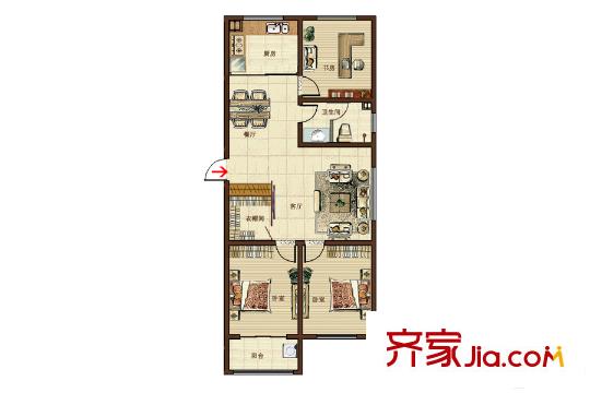 金馬怡園高層3號(hào)樓A戶型 3室2廳1衛(wèi)1廚