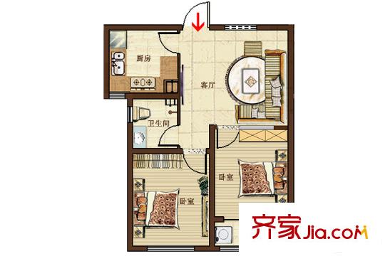 金馬怡園高層3號(hào)樓C戶型 2室1廳1衛(wèi)1廚