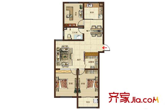金馬怡園高層3號(hào)樓B戶型 3室2廳1衛(wèi)1廚