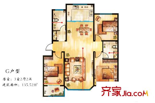 金馬熙院10/16/17#G戶型 3室2廳2衛(wèi)1廚