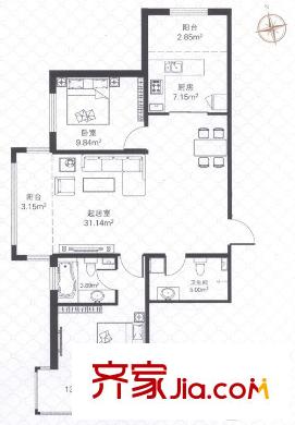 東莊綠島 戶型圖 3室1廳1廚1衛(wèi)