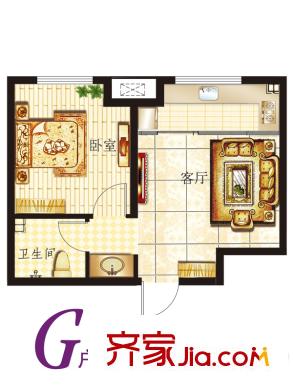 銀泉廣場(chǎng)5號(hào)樓G戶(hù)型 1室1廳1衛(wèi)1廚