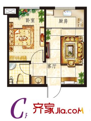 銀泉廣場(chǎng)4/5號(hào)樓C戶(hù)型 1室1廳1衛(wèi)1廚