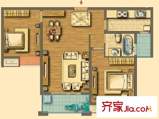 海悅國際戶型圖1、2#G戶型94.99平方米戶型圖 2室2廳1衛(wèi)1廚
