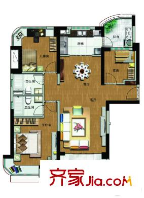 如皋碧桂園J472-A戶型 3室2廳2衛(wèi)1廚