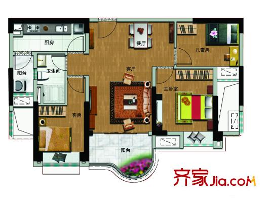 如皋碧桂園J472-B戶型 3室2廳1衛(wèi)1廚