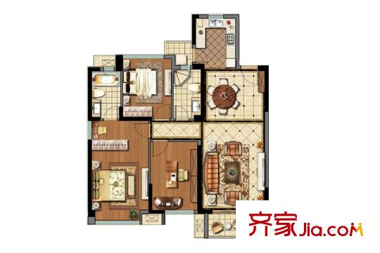 印象公館1#、2#A戶型 3室2廳2衛(wèi)1廚