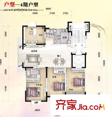 金海國際花園戶型圖68-B 4室2廳2衛(wèi)