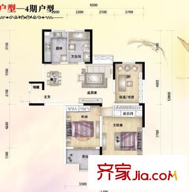 金海國際花園戶型圖68-A 3室2廳1衛(wèi)
