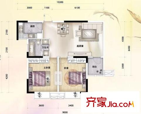 金海國際花園戶型圖68-A 2室1廳1衛(wèi)