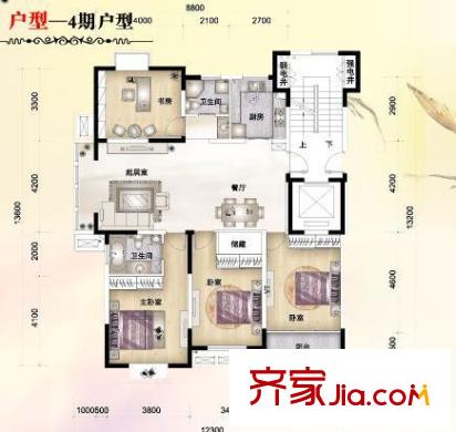 金海國際花園戶型圖68-B 4室2廳2衛(wèi)