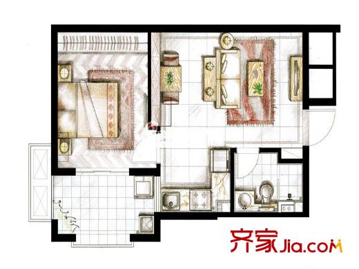 復三新村戶型圖 一室一廳