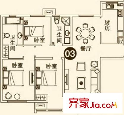 理想城 二期3#樓03室戶(hù)型