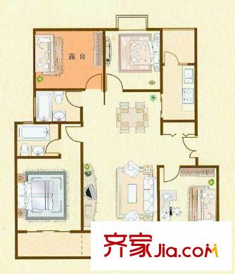御林華府戶型圖Q4戶型 3室2廳2衛(wèi)1廚