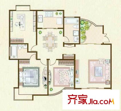 御林華府戶型圖K1戶型 4室2廳2衛(wèi)1廚