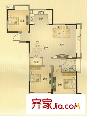 北城名郡2號樓A5戶型 3室2廳1衛(wèi)1廚