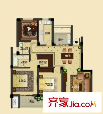 未來錦城戶型圖5、6、7、8號(hào)樓的C1戶型 3室2廳2衛(wèi)1廚