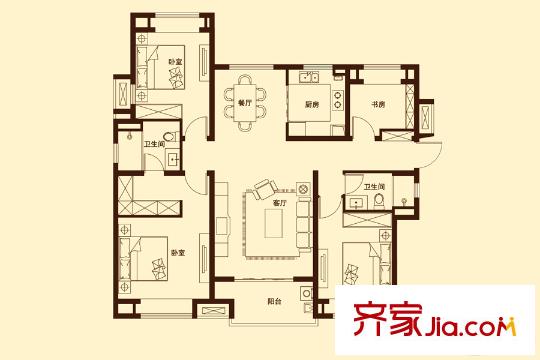 萬(wàn)科濠河傳奇5#、6#C戶型 4室2廳2衛(wèi)1廚