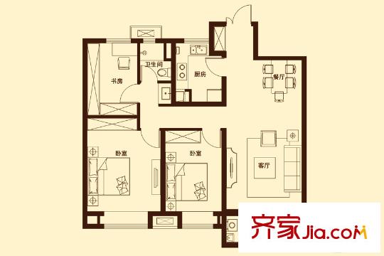 萬(wàn)科濠河傳奇5#、6#A戶型 3室2廳1衛(wèi)1廚