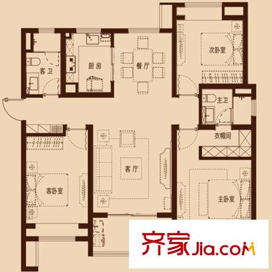 萬科濠河傳奇8#、9#樓D戶型 3室2廳2衛(wèi)1廚