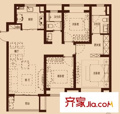 萬科濠河傳奇10#、11#樓C戶型 3室2廳2衛(wèi)1廚