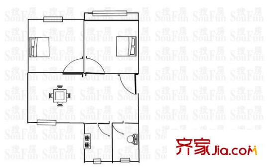 學(xué)田新村 2室 戶型圖