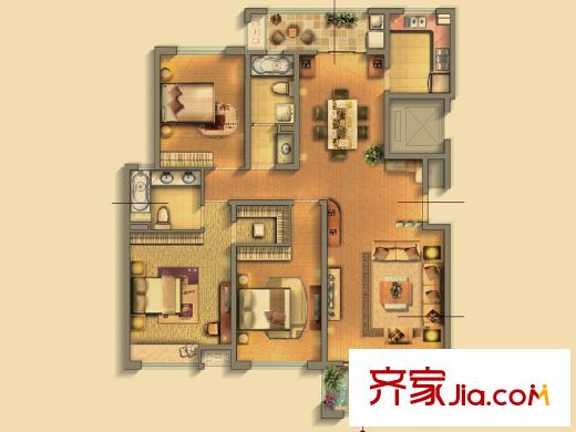 金鼎灣國際3#邊戶B戶型 3室2廳2衛(wèi)1廚