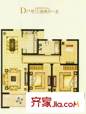 萬濠星城5MR.RED三期19#的D戶型 3室2廳1衛(wèi)1廚