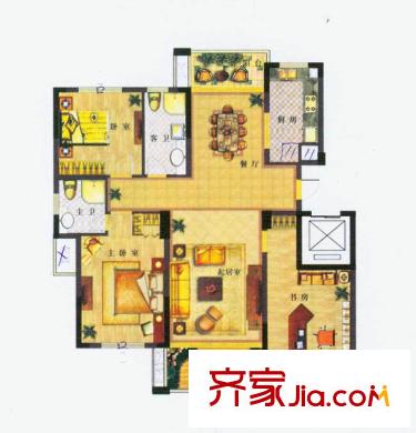 中港城世家B2-1戶型 3室2廳2衛(wèi)1廚
