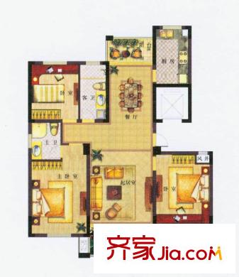 中港城世家B3-2戶型 3室2廳2衛(wèi)1廚