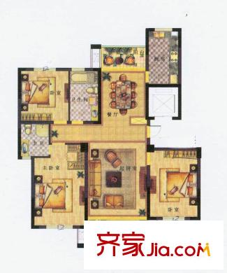 中港城世家B3戶型 3室2廳2衛(wèi)1廚