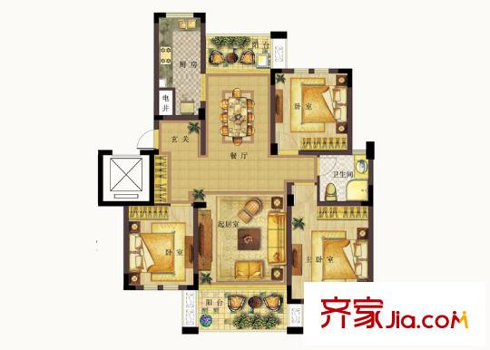 中港城世家33號樓B1戶型  3室2廳1衛(wèi)1廚