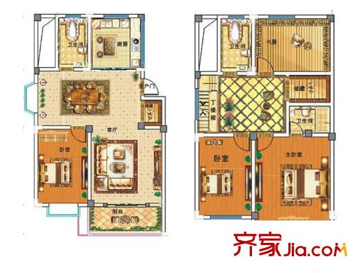 金海灣?半島花園邊戶三四層195平方米戶型圖 4室2廳3衛(wèi)