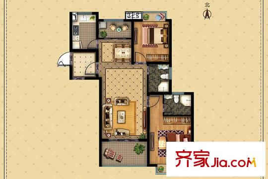 南辰濠郡4#D戶型 2室2廳2衛(wèi)1廚