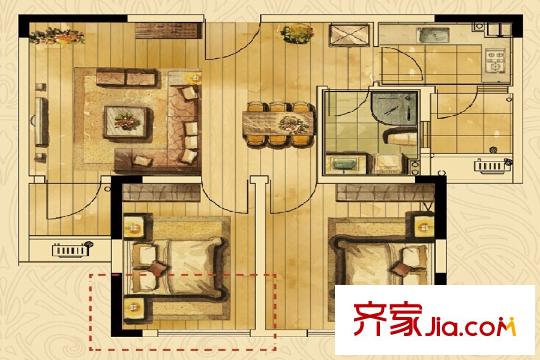 南都?納瀾灣高層G4戶型 2室2廳1衛(wèi)
