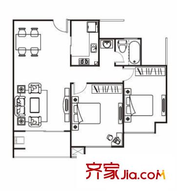 景華城B2戶型 2室2廳1衛(wèi)