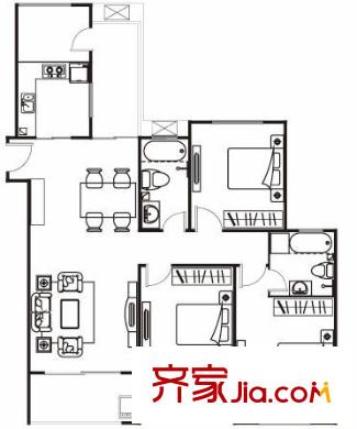 景華城C3戶型 3室2廳2衛(wèi)1廚
