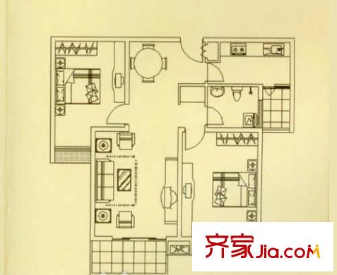 華府御庭C2戶型 2室2廳1衛(wèi)1廚