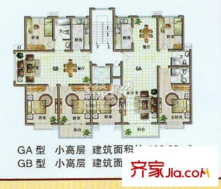 都市華庭GA戶型122.28平方米 3室2廳1衛(wèi)1廚