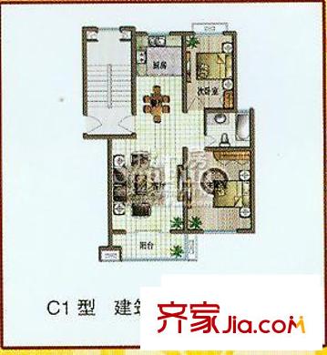 都市華庭c1戶型87.19平方米 2室2廳1衛(wèi)1廚