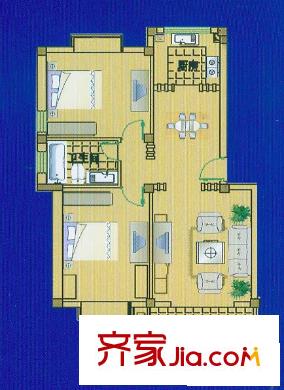 華德名人世家戶型a多層型 2室2廳1衛(wèi)1廚