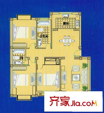 華德名人世家戶型d多層型 3室2廳2衛(wèi)1廚
